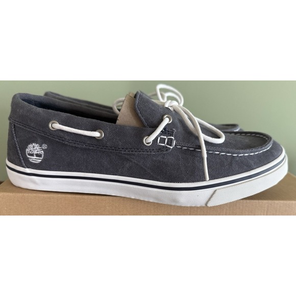 TIMBERLAND EarthKeepers SHOES MENS SIZE 10 GRAY BLUE CANVAS‎ BOAT SHOES Slip On - Picture 1 of 8